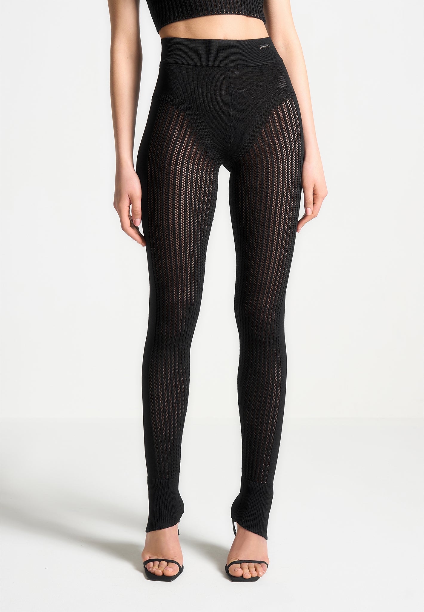 Black Pleated Leggings by Recto on Sale