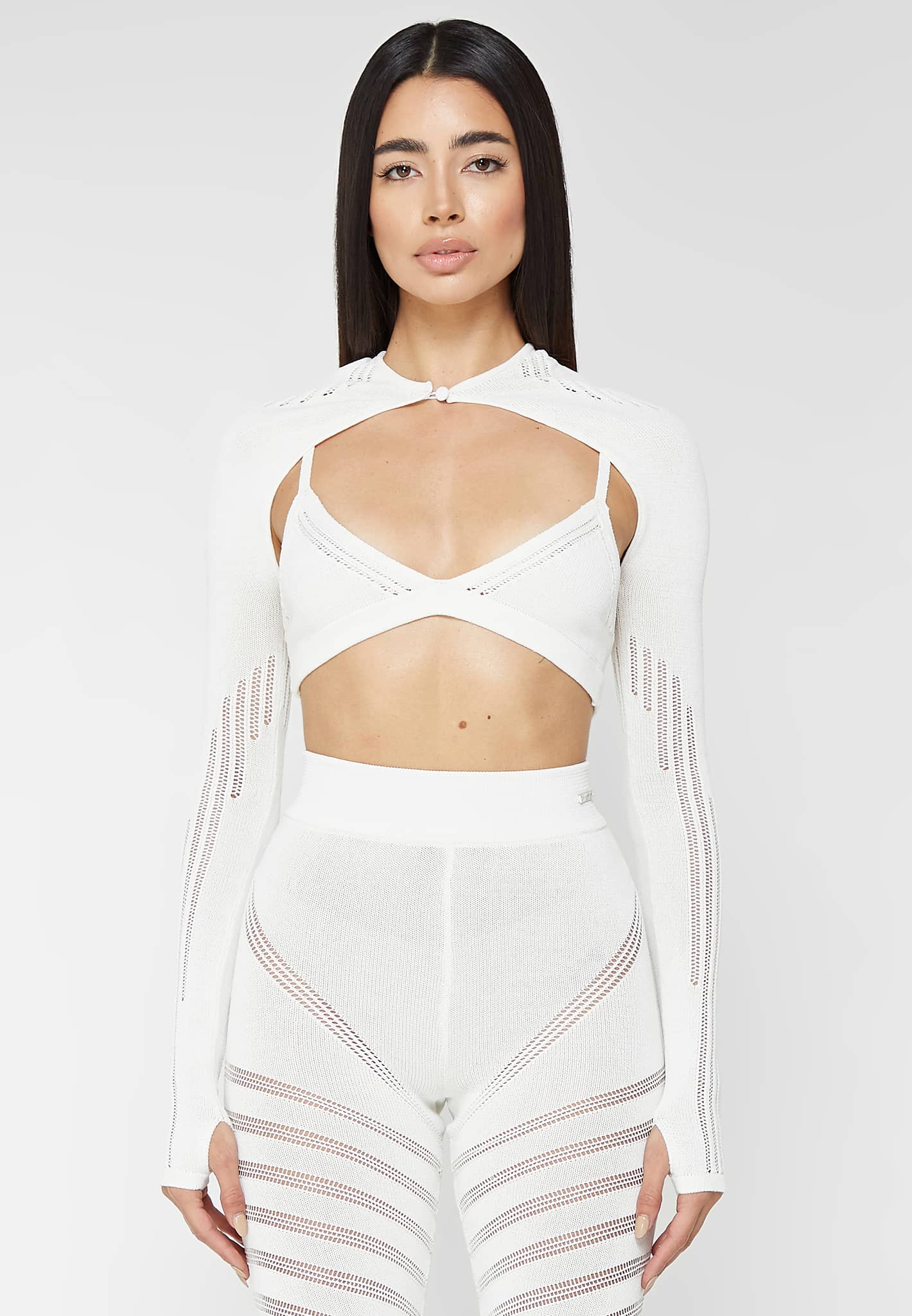 Knitted Sleeve Overlay with Bralette - White