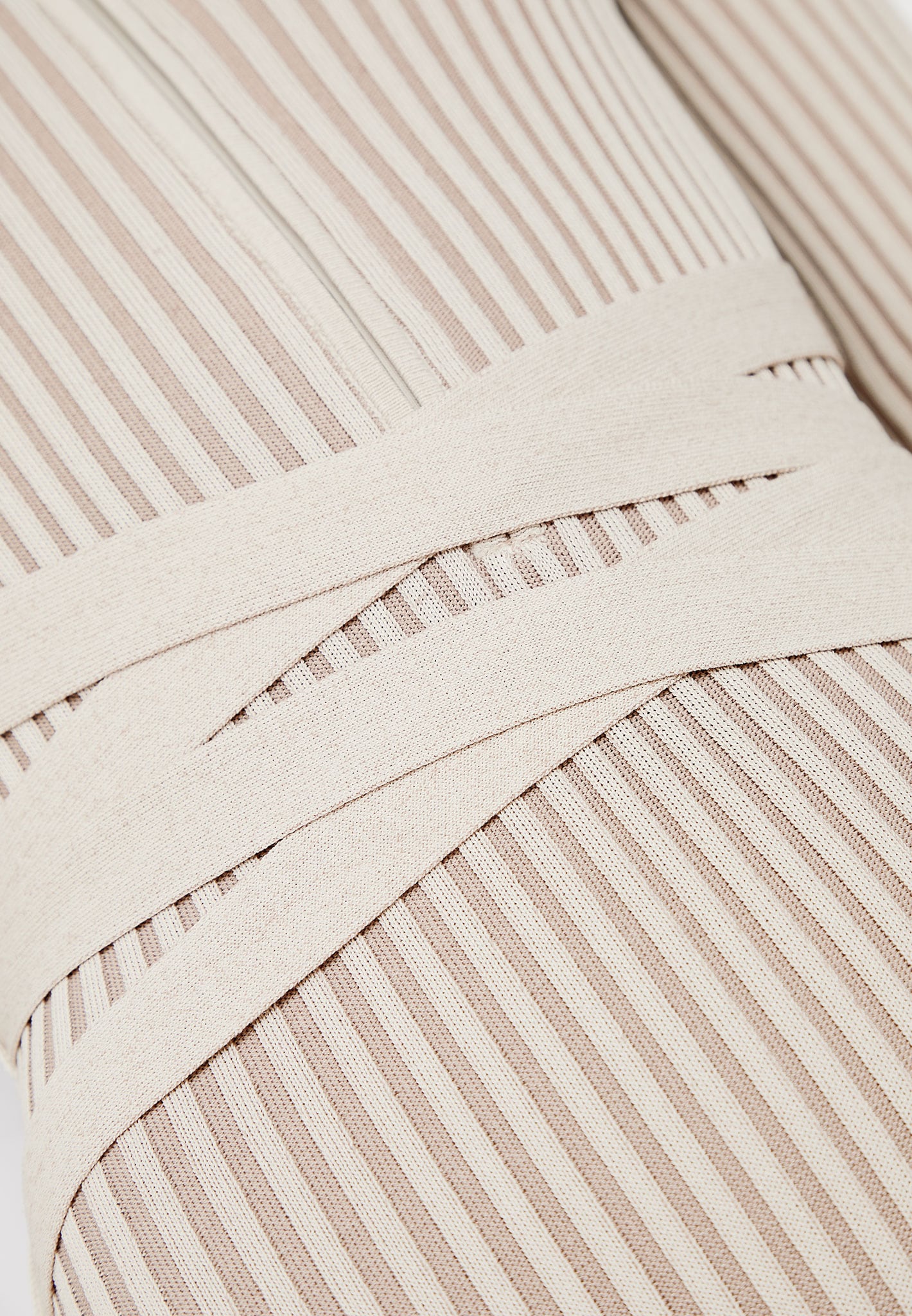 Knitted Two Tone Jumpsuit with Belt - Beige/Taupe | Manière