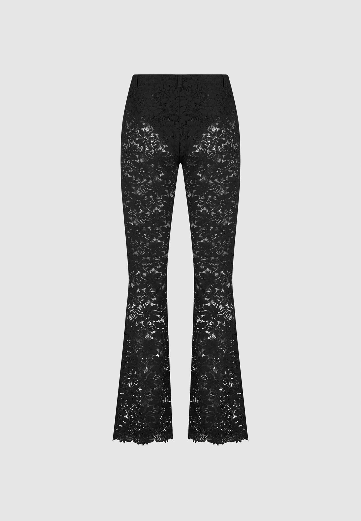 Lace Fit and Flare Trousers - Black