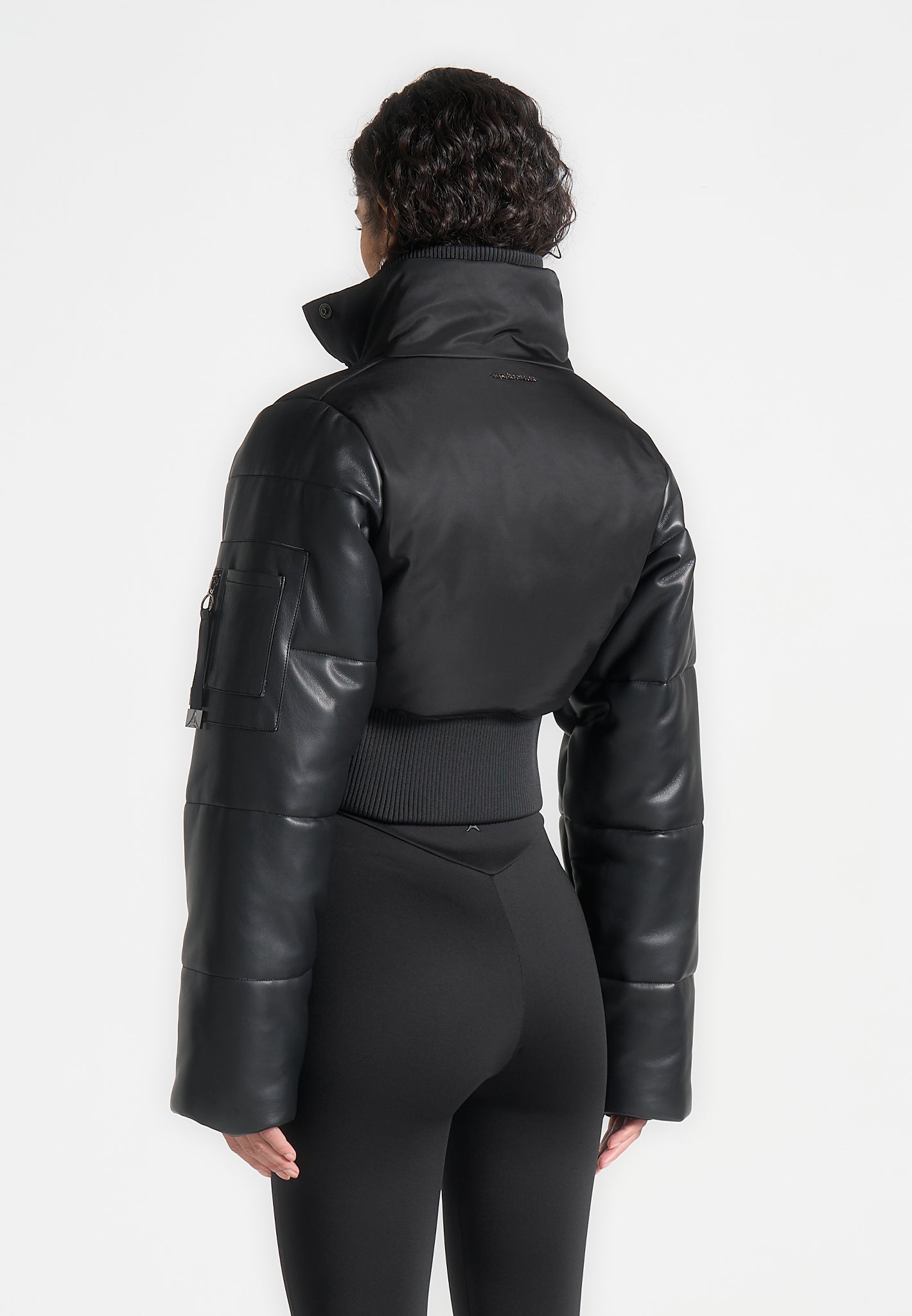 Lysandra Leather and Nylon Layered Puffer Jacket Black