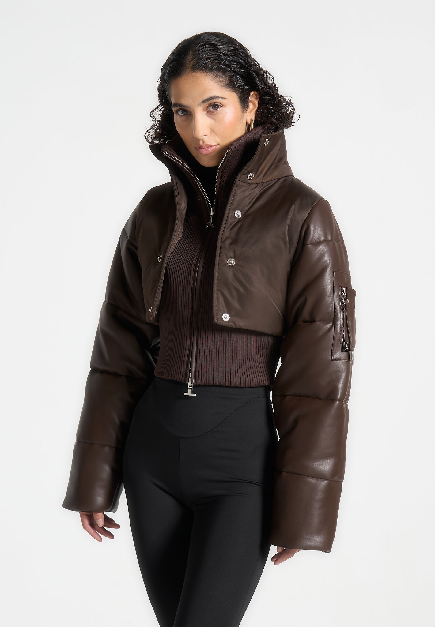 leather-and-nylon-layered-puffer-jacket-brown