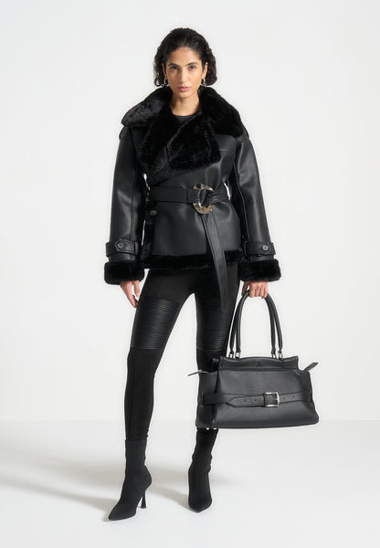 leather-and-plush-wrap-belted-