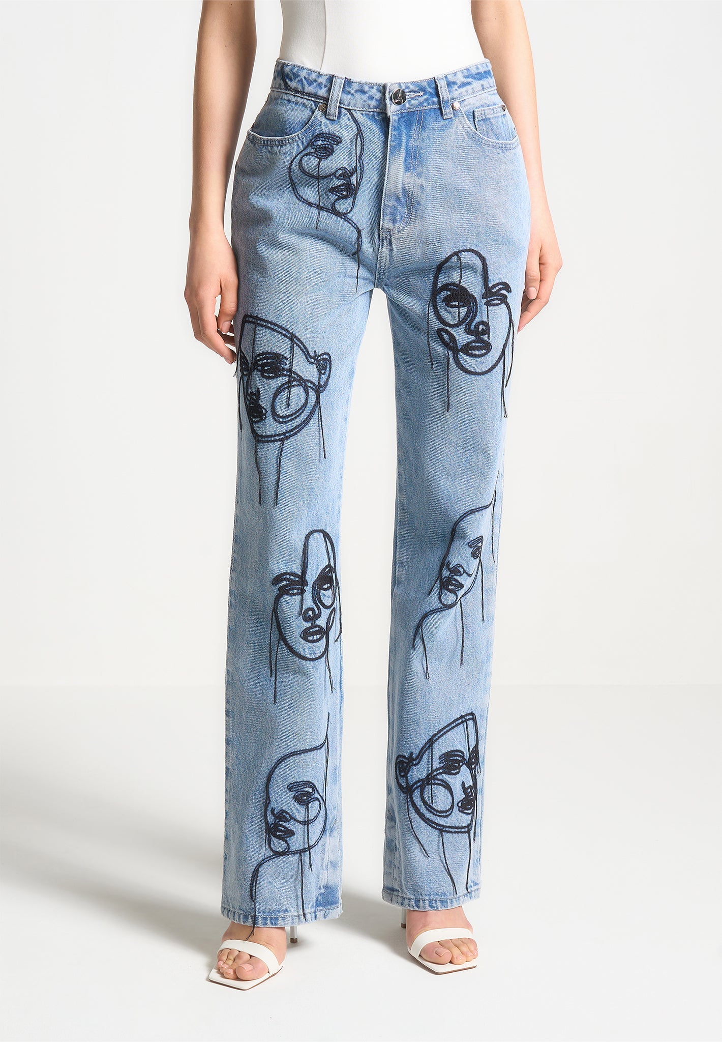 Line Art Boyfriend Jeans Mid Blue Maniere De Voir USA