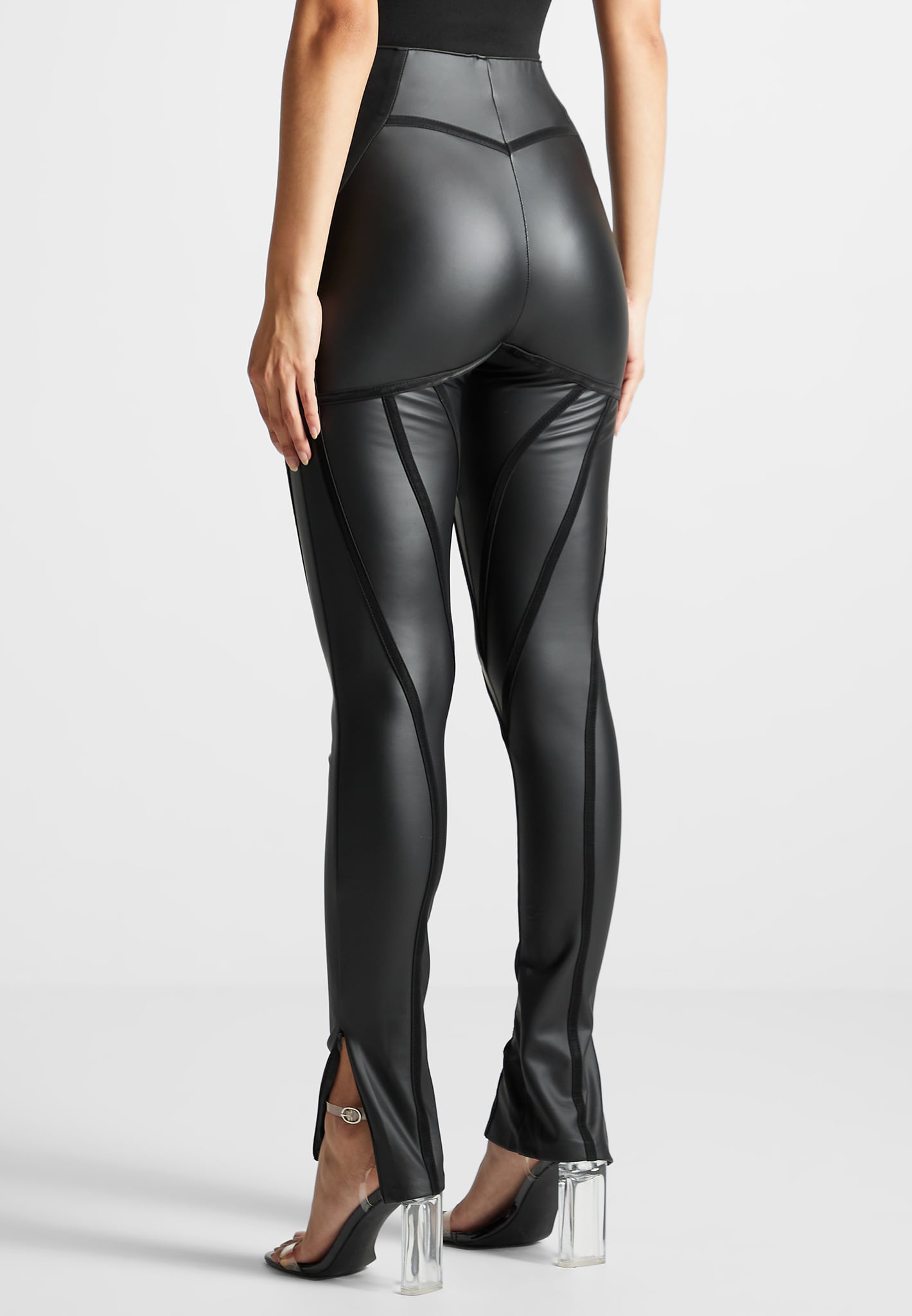 Matte Faux Leather High Waisted Flared Trousers
