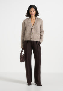 Charlie - Brushed Knit Signature Cardigan - Taupe