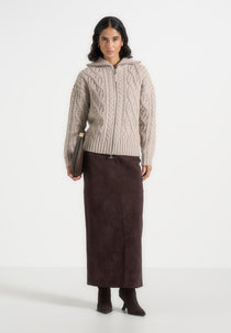 Amael - Cable Knit Wool-Blend Cardigan - Taupe