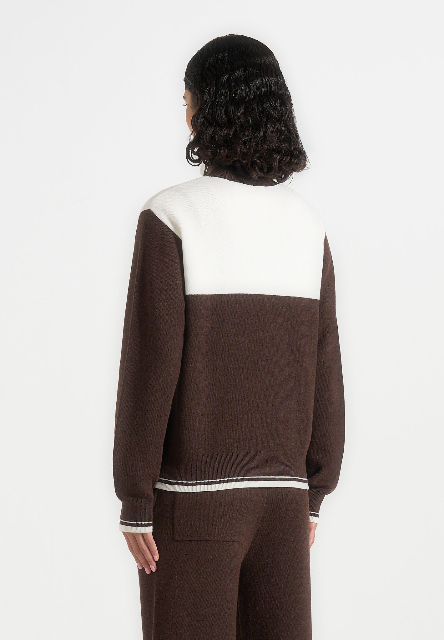 Mathieu - Colour Block Signature Knit Jacket - Brown / Cream