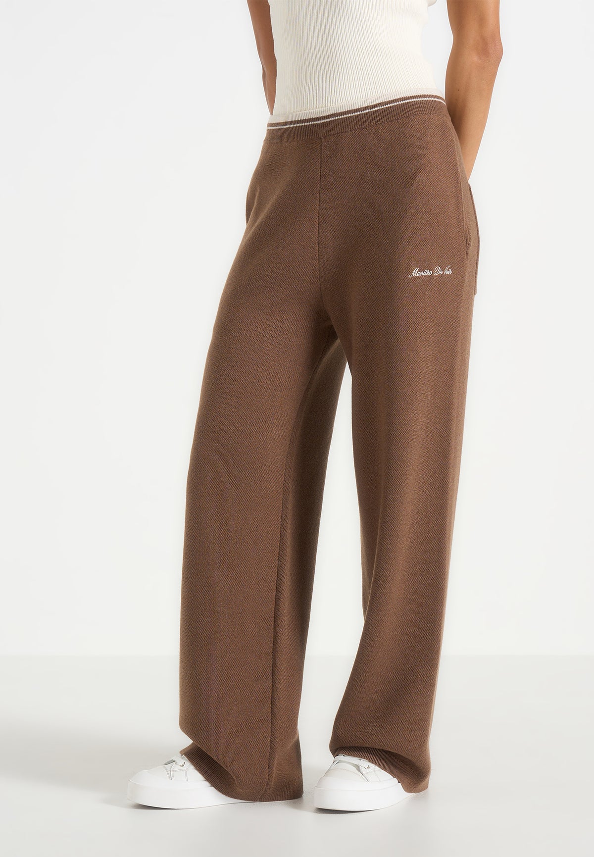 Max - Color Block Signature Knit Track Pants - Taupe / Beige