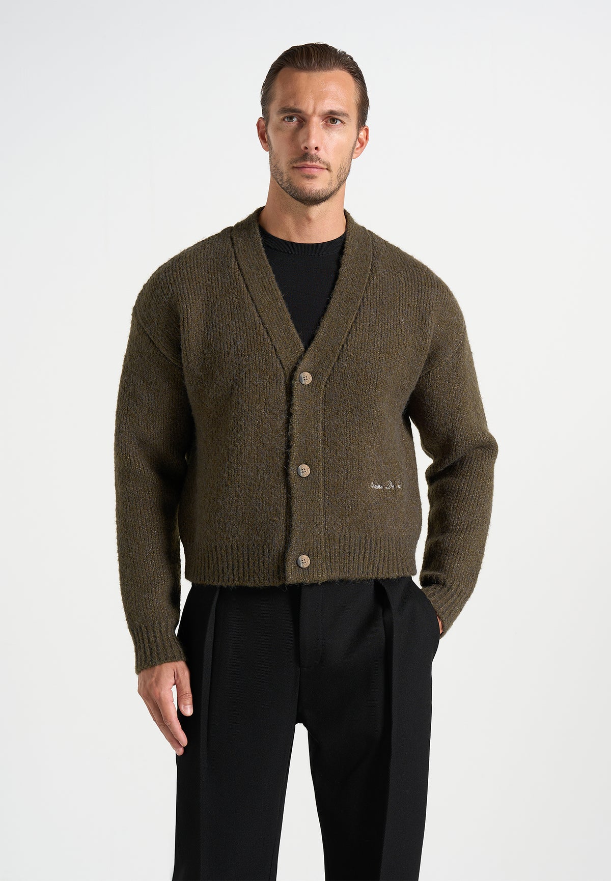 Charlie - Brushed Wool-Blend Knit Signature Cardigan - Olive