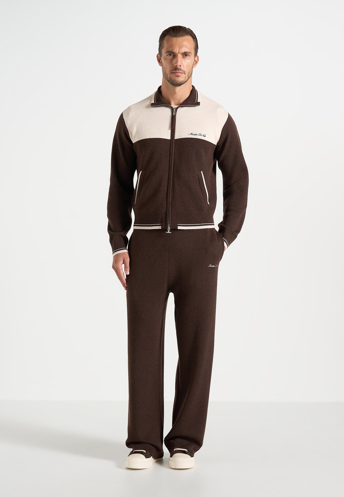 Mathieu - Color Block Signature Knit Jacket - Brown / Cream