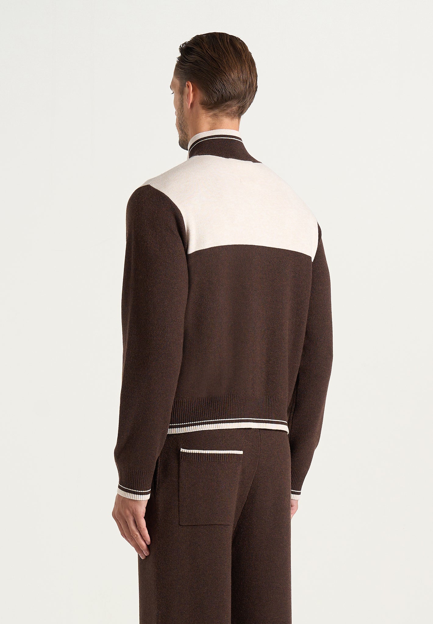 Mathieu - Color Block Signature Knit Jacket - Brown / Cream