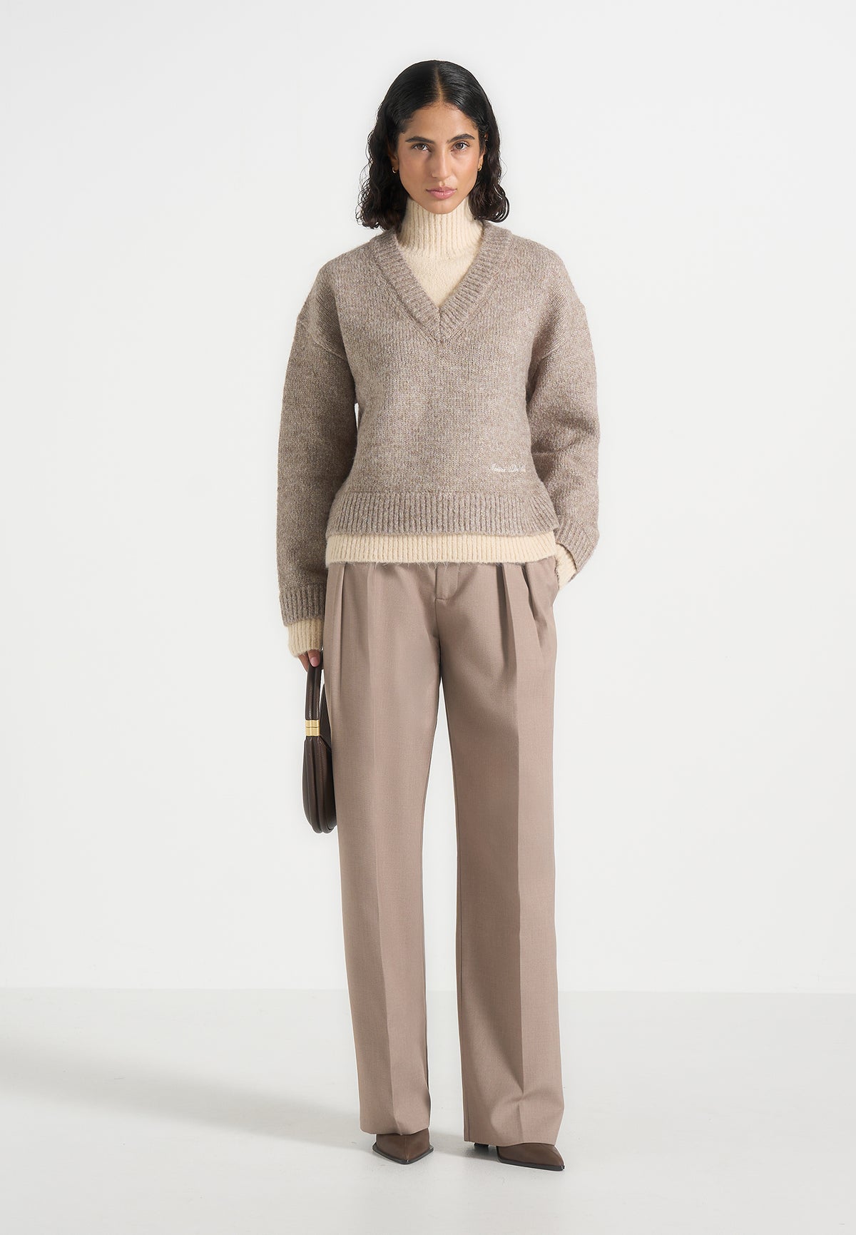 Jacques - Double Layer Wool-Blend V-Neck Knit Sweater - Taupe