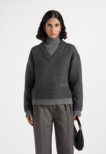 Jacques - Double Layer Wool-Blend V-Neck Knit Sweater - Charcoal