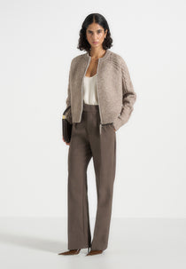Gaby - Speckled Wool-Blend Cable Knit Raglan Cardigan - Taupe