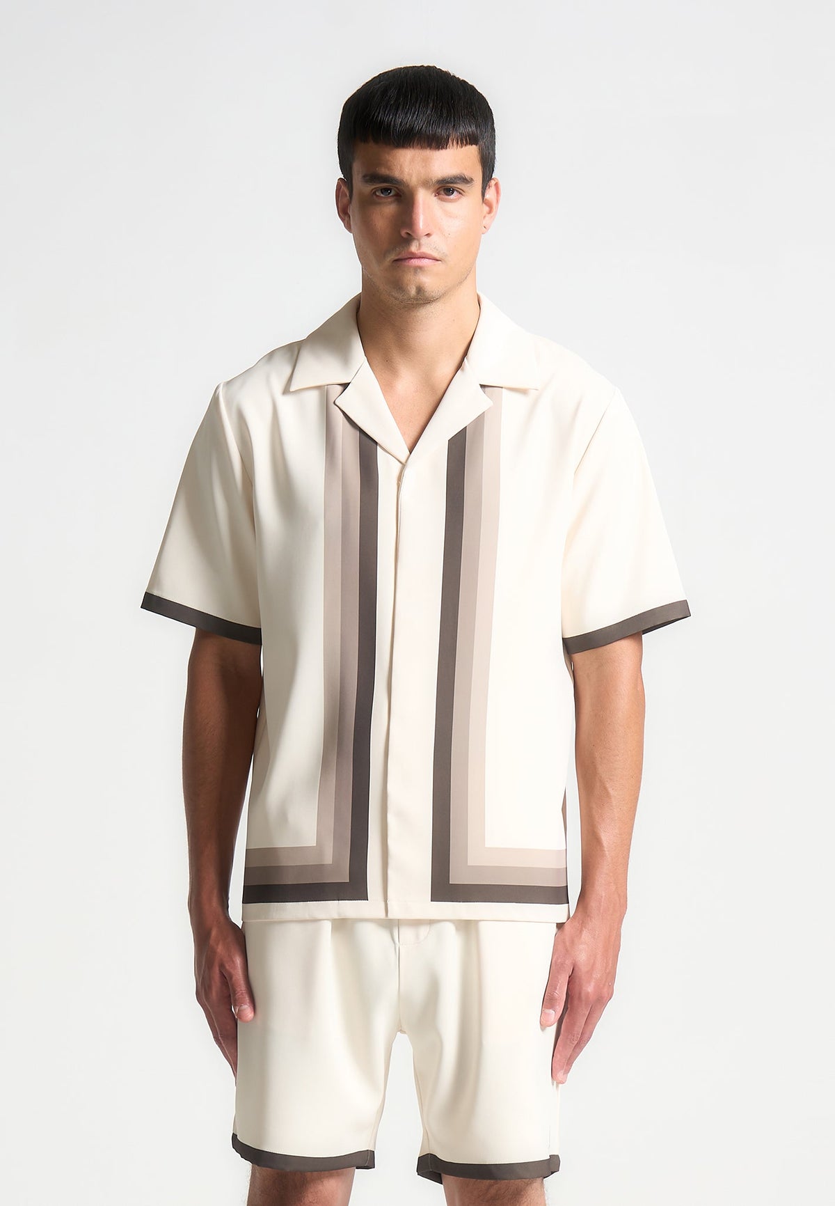 Nathan - Ombré Border Revere Shirt - Cream/Brown