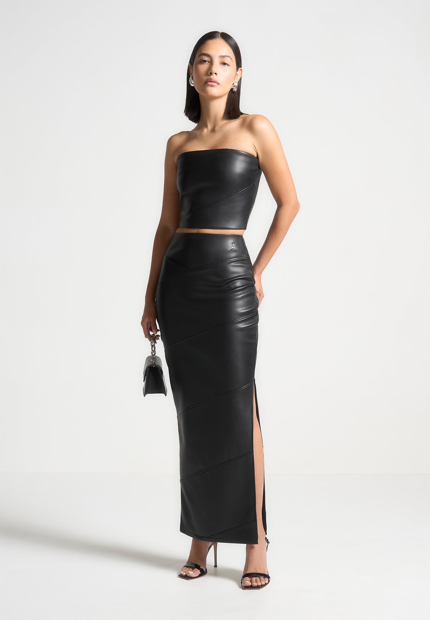 Evie - Bandeau Leather Corset Top - Black | Manire De Voir USA Evie - Bandeau Leather Corset Top - Black | Manire De Voir USA