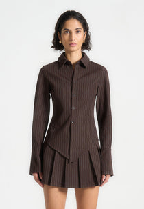 Sonia - Pinstripe Angled Shirt - Brown