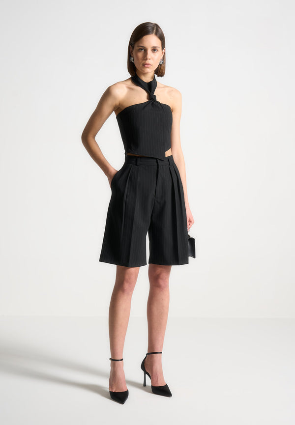 Pinstripe Tailored City Shorts - Black
