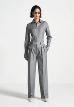 Julie - Pinstripe Twin Pleat Tailored Trousers - Grey