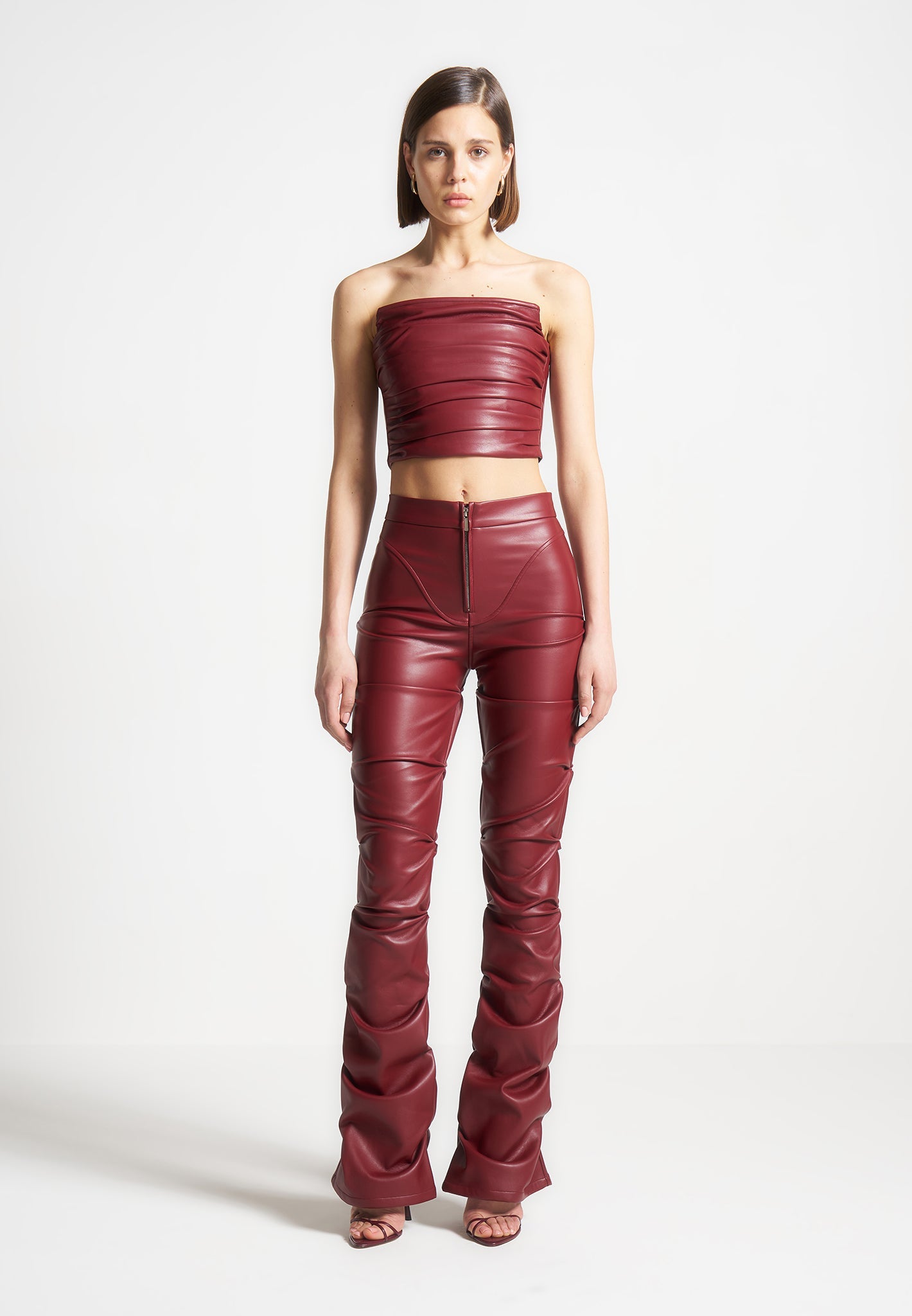 pleated-bandeau-vegan-leather-corset-top-wine-red