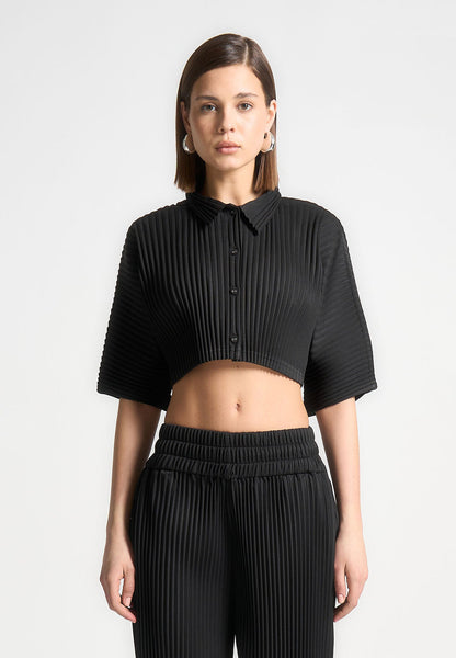 Mona - Pleated Cropped Shirt - Black | Manière De Voir USA