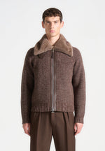 plush-collar-wool-knit-jacket-brown