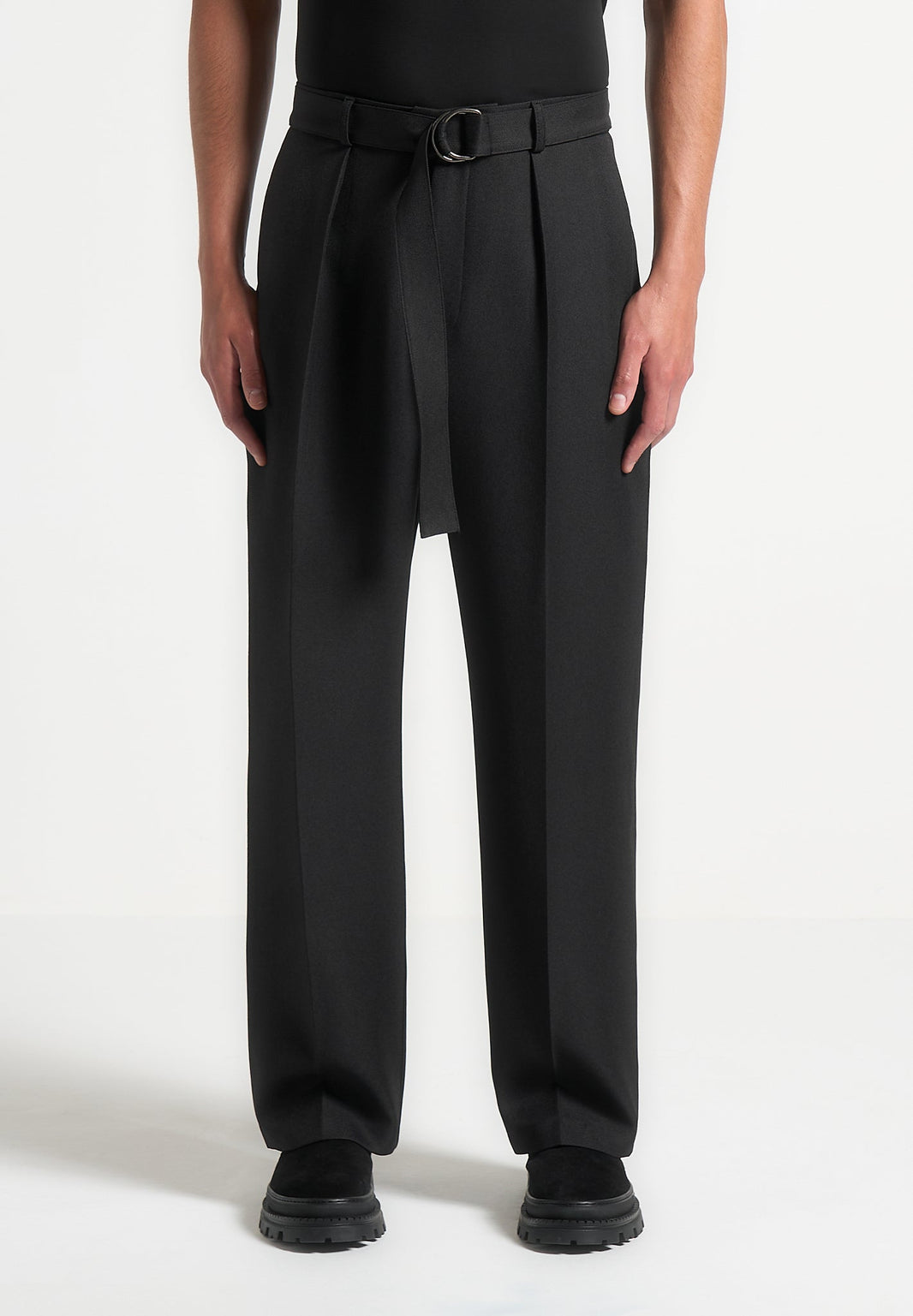 Belted Relaxed Trousers - Black