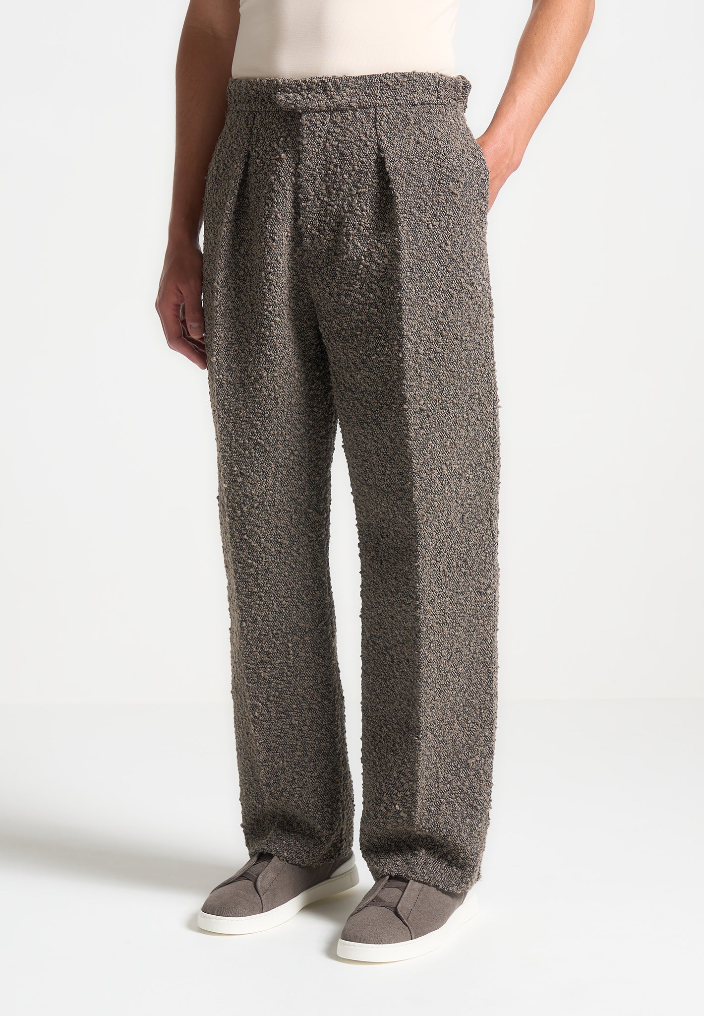 relaxed-fit-boucle-pleated-tailored-trousers-brown