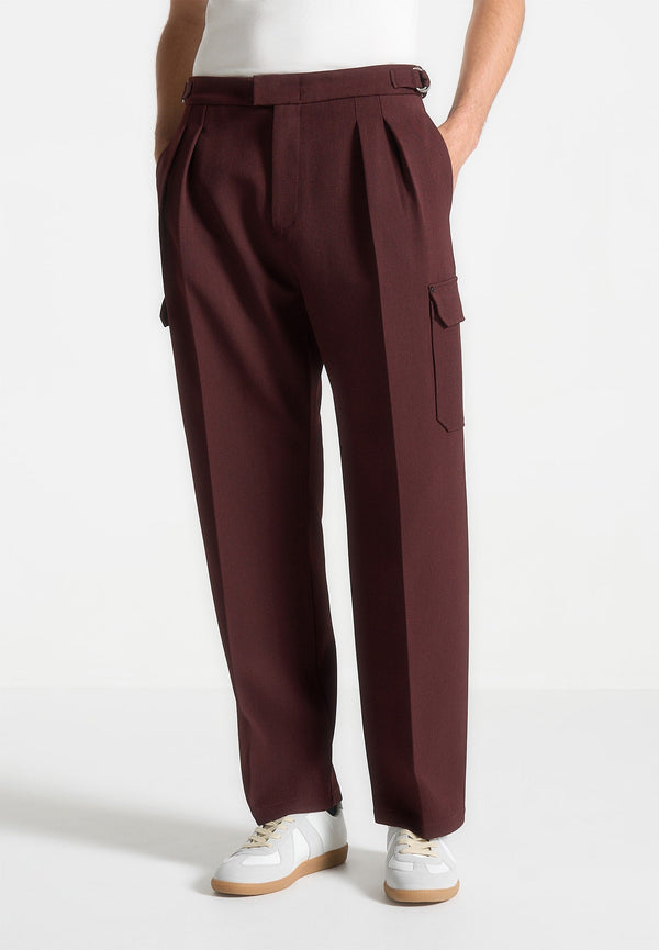 Maurice - Relaxed Fit Twill Pocket Trousers - Wine Red