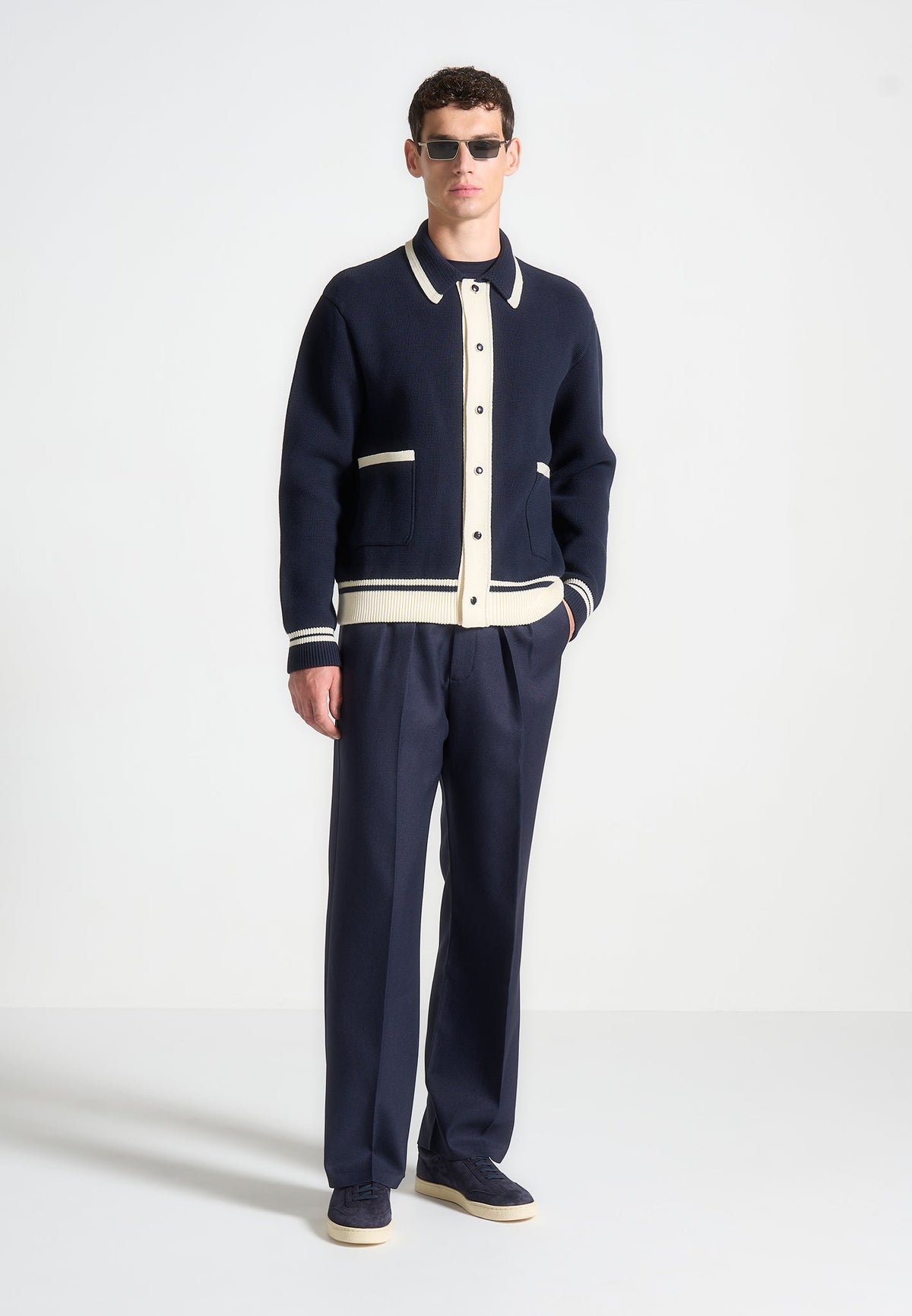 Pierre - Relaxed Fit Pleated Tailored Pants - Navy