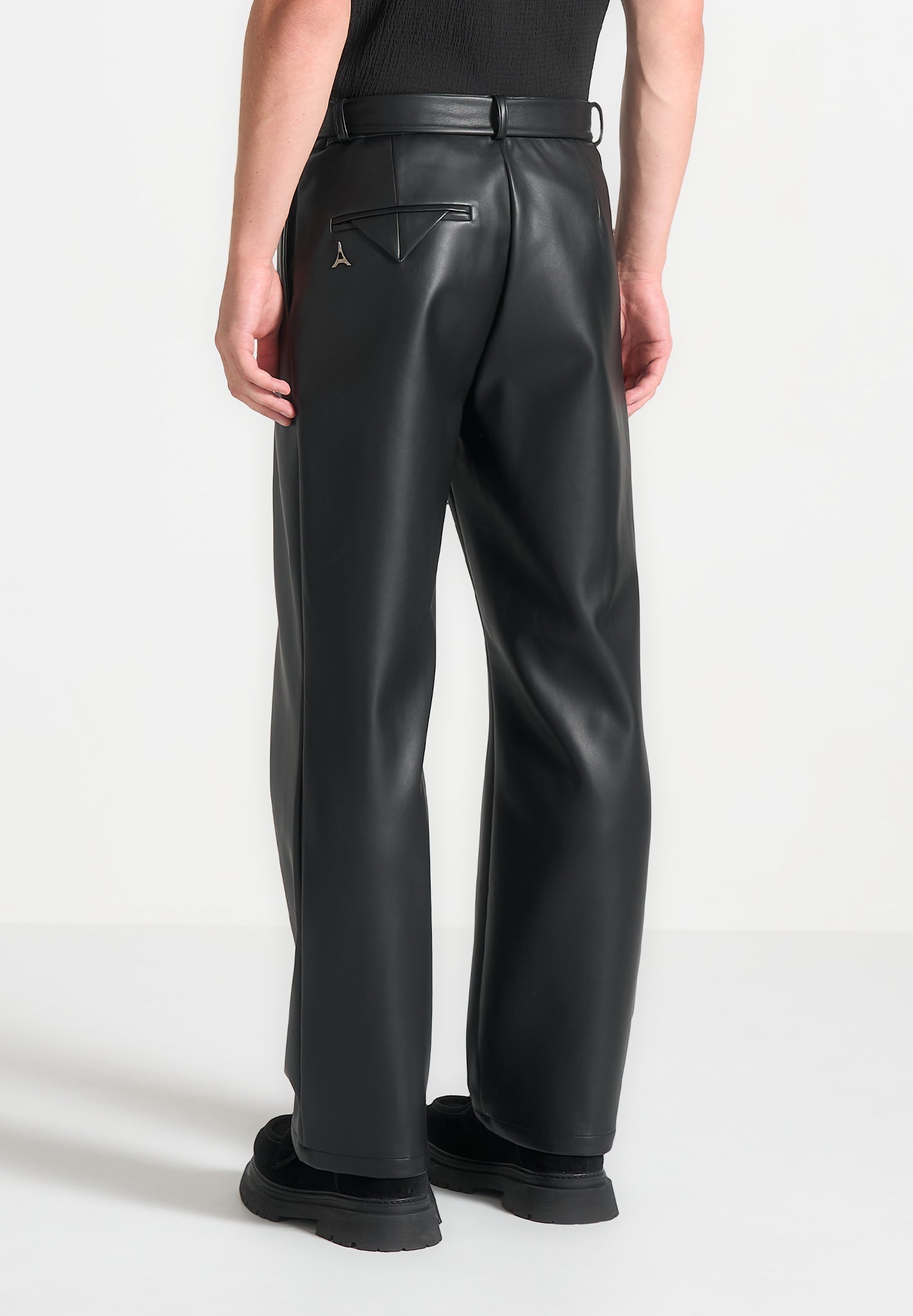 Men's Relaxed Fit Leather Pleated Pants - Black - W32" - Serge - Manire de Voir Men's Relaxed Fit Leather Pleated Pants - Black - W32" - Serge - Manire de Voir
