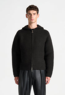 Eden - Unisex Ribbed Knit Zip Up Hoodie - Black