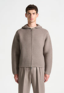 Eden - Unisex Ribbed Knit Zip Up Hoodie - Taupe