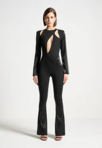 satin-and-bandage-flared-jumpsuit-black