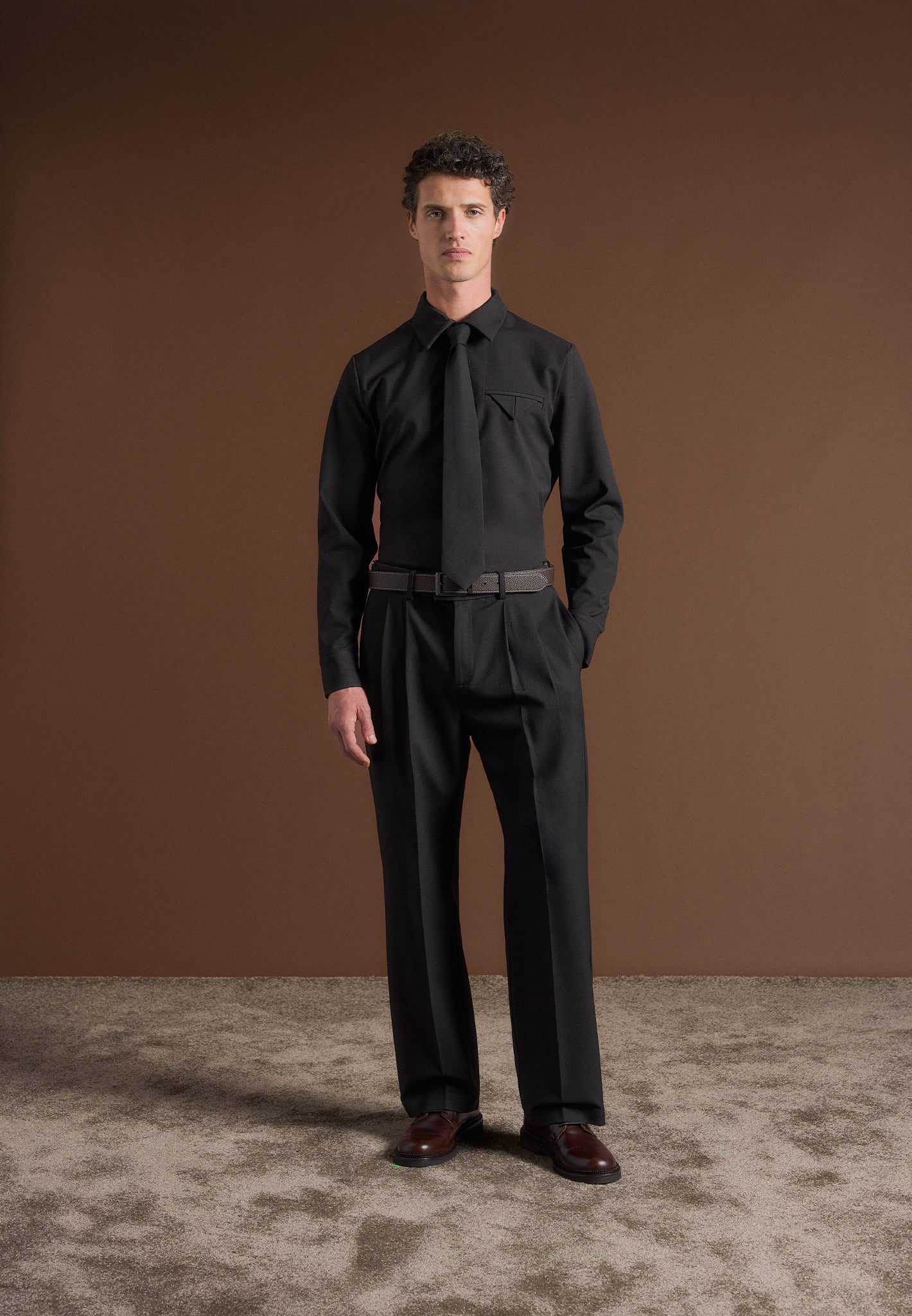 black dress shirt with brown pants Black Shirt And Brown Pant Outfit Men