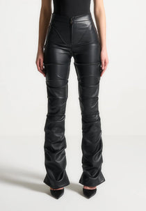 Caroline - Tacked Leather Fit & Flare Pants - Black