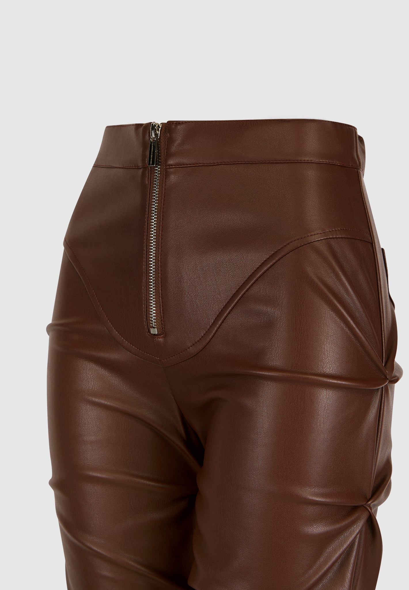 Chocolate Brown Faux Leather Seam Detail Leggings