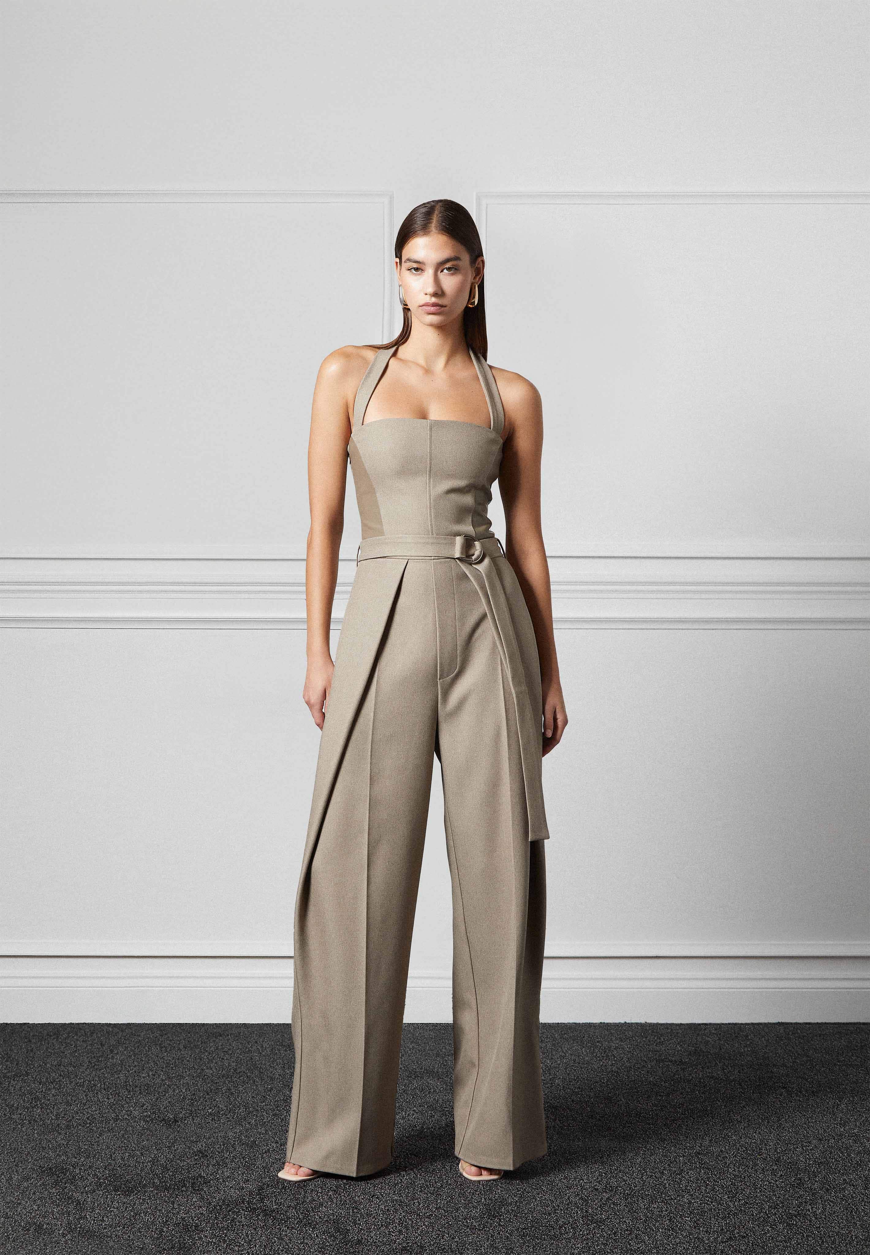 belted box pleat jumpsuit dress Sabine - Tailored Pleat Jumpsuit with Belt - Black