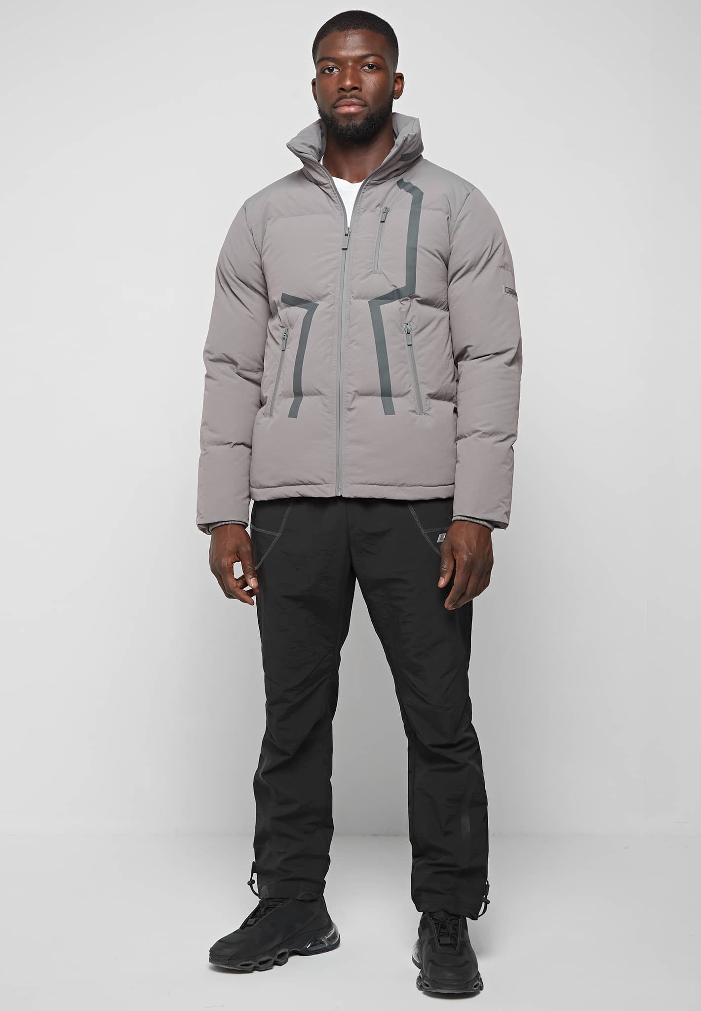 Taped Puffer Jacket - Grey | Manière De Voir USA