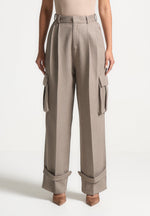 textured-tailored-pleated-cargo-trousers-brown-marl