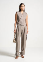 textured-tailored-pleated-cargo-trousers-brown-marl