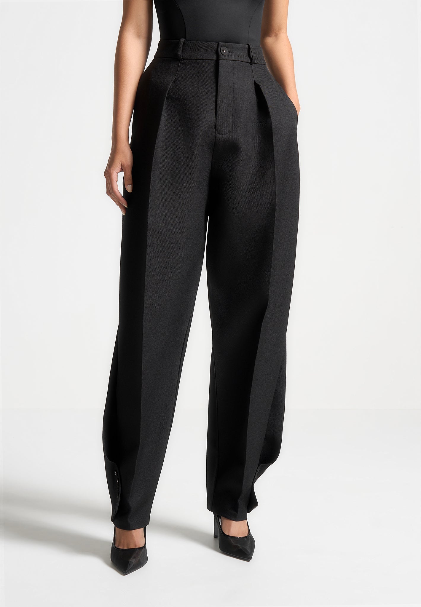 Sophie - Twist Leg Tailored Trousers - Black | Manière De Voir USA