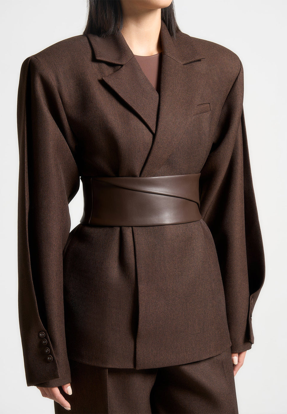 marie-twist-sleeve-tailored-blazer-with-belt-brown