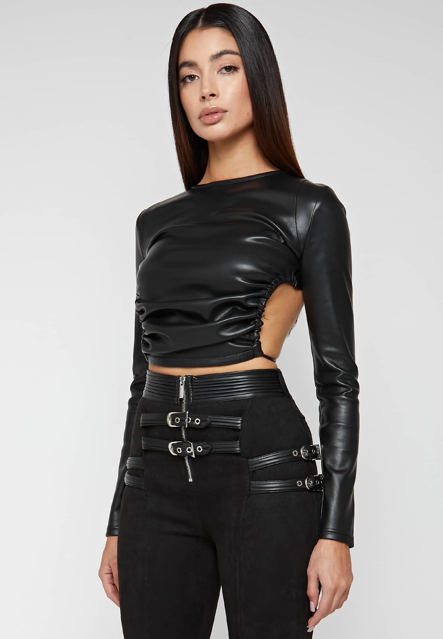 Vegan Leather Backless Top - Black