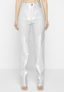 Leather Metallic Trousers - Silver