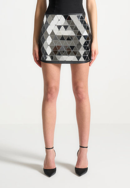 ミニスカート Mirror-Effect Mini Skirt vegan-leather-mirrored-mini-