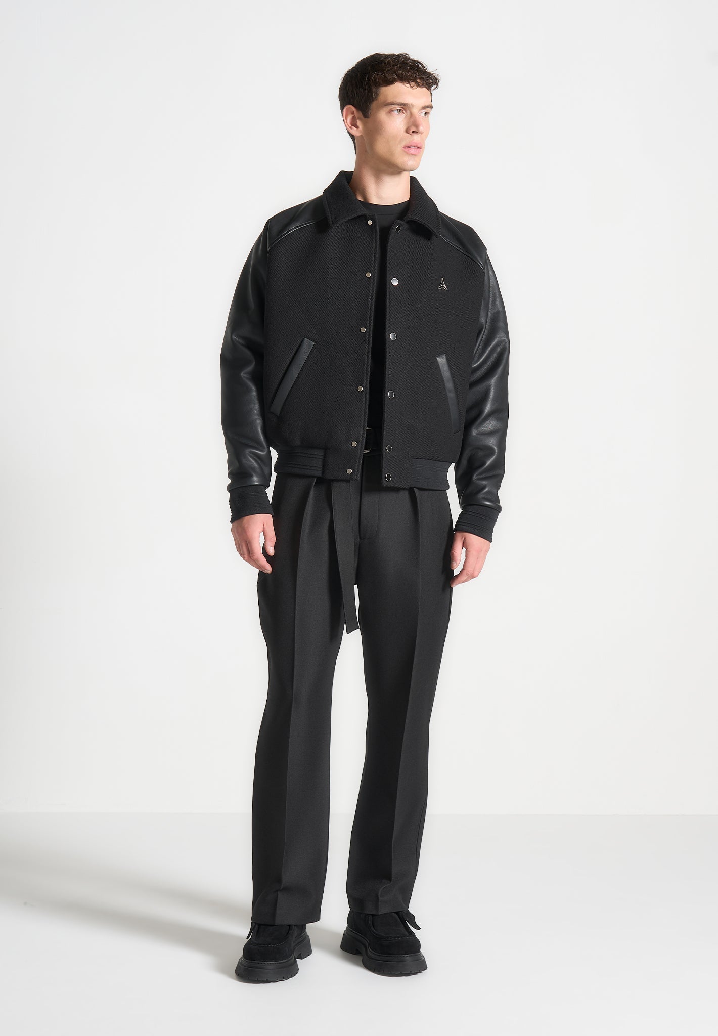 Olivier - Leather Raglan Varsity Jacket - Black | Manière De Voir USA