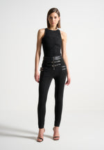 vegan-suede-buckle-detail-leggings-black