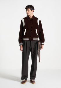 Nico - Velvet & Satin Varsity Jacket - Brown